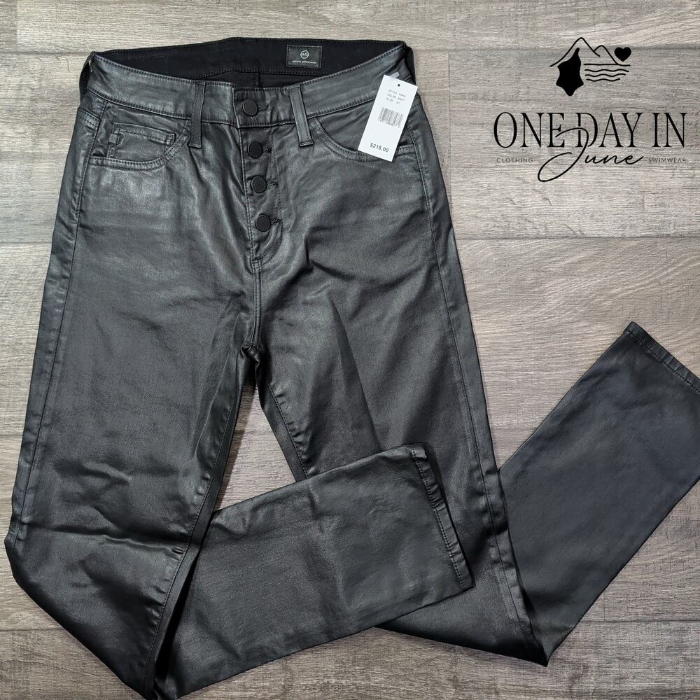 AG Adriano Goldschmied Coated Straight Leg Jeans Black NWT $215 Size 4 (27)